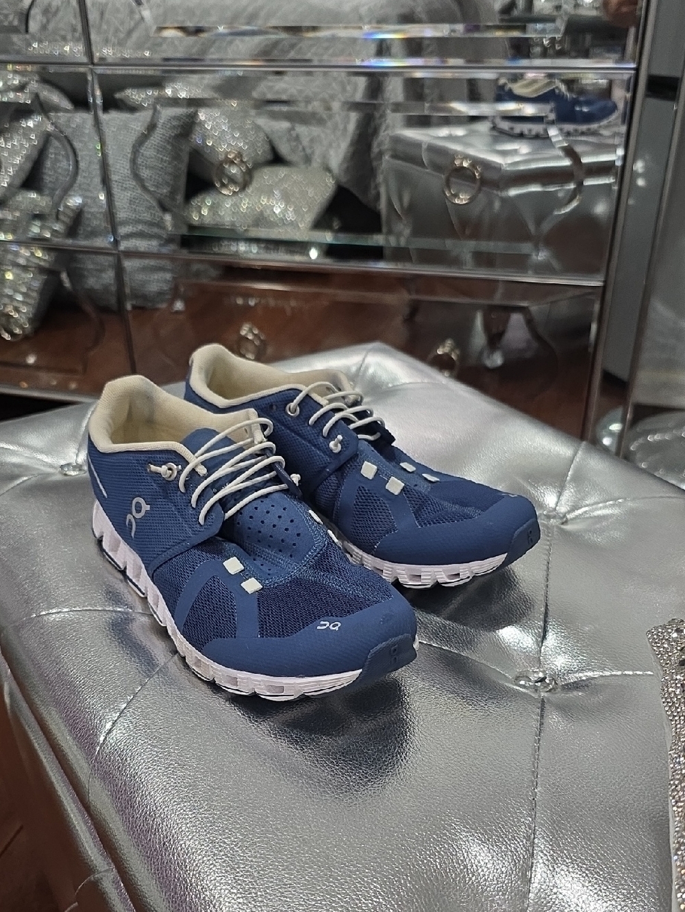 On Running Navy and White Women's Running Sneakers